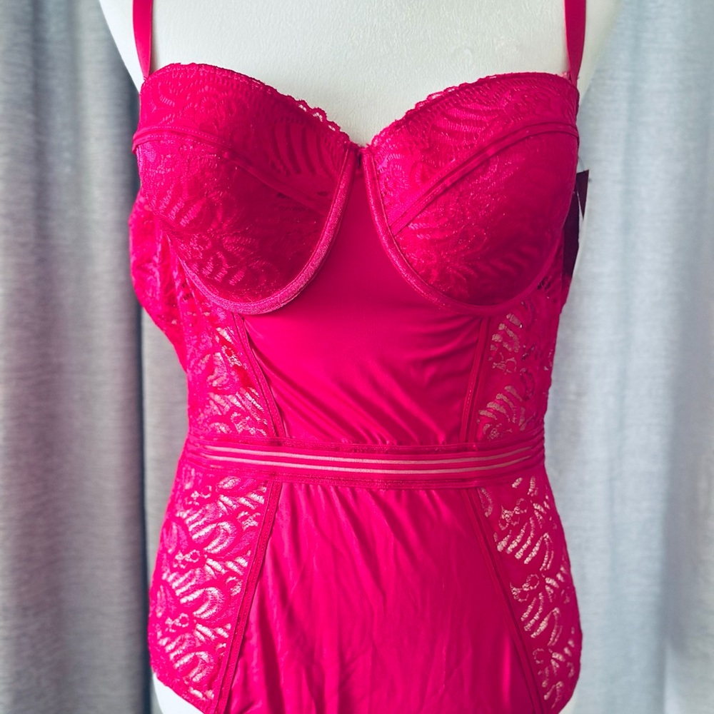 NWT French Affair Bodysuit Lingerie One Piece 3X Pink Peacock Fuchsia Teddy Plus